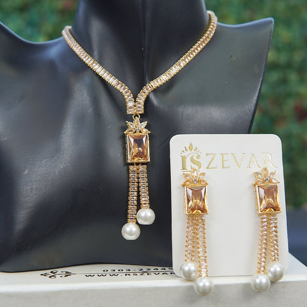 Cubic Zircona With Pearls Necklace Set - RS ZEVARS