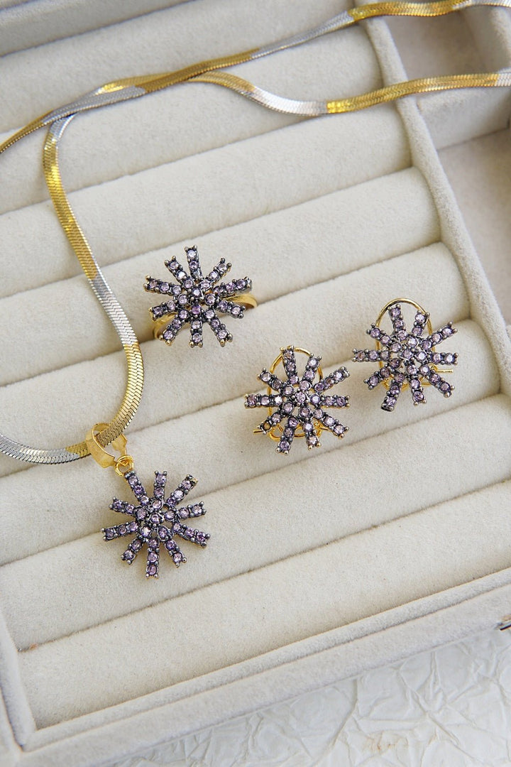 Cubic Zirconia Flower Combo Set - RS ZEVARS