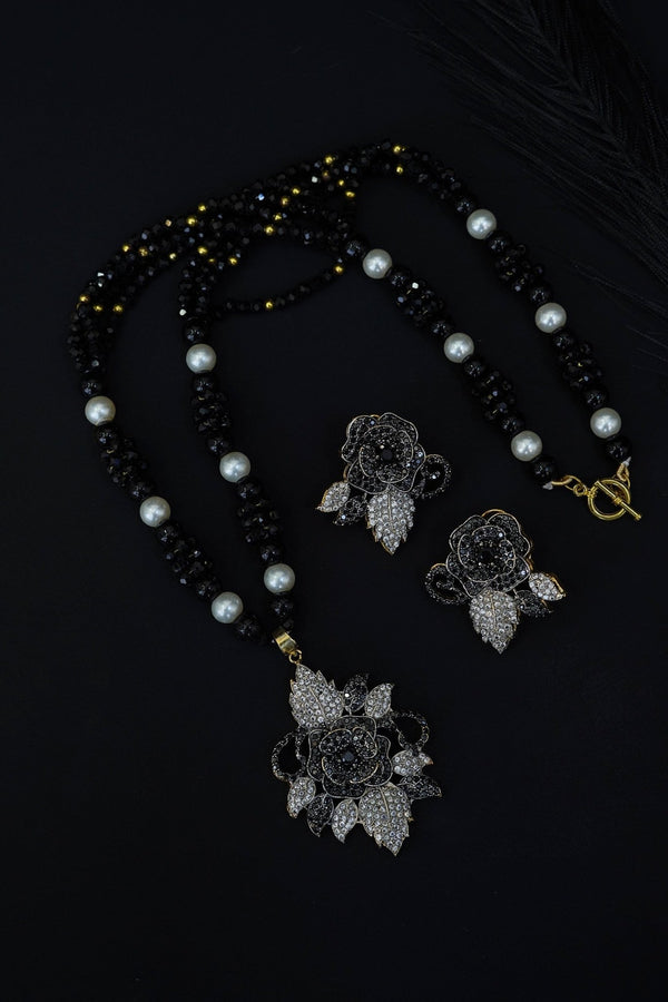 Cubic Zirconia Flower Design Mala Set - RS ZEVARS