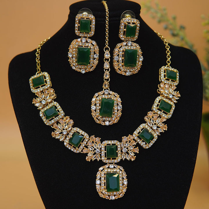 Cubic & Zirconia Golden Imperial Necklace Set - RS ZEVARS