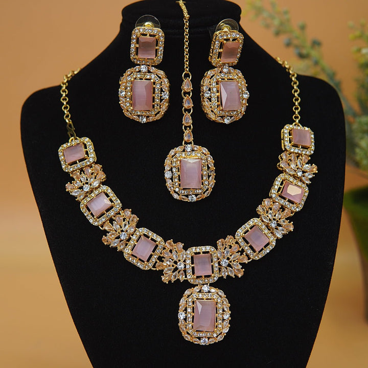 Cubic & Zirconia Golden Imperial Necklace Set - RS ZEVARS