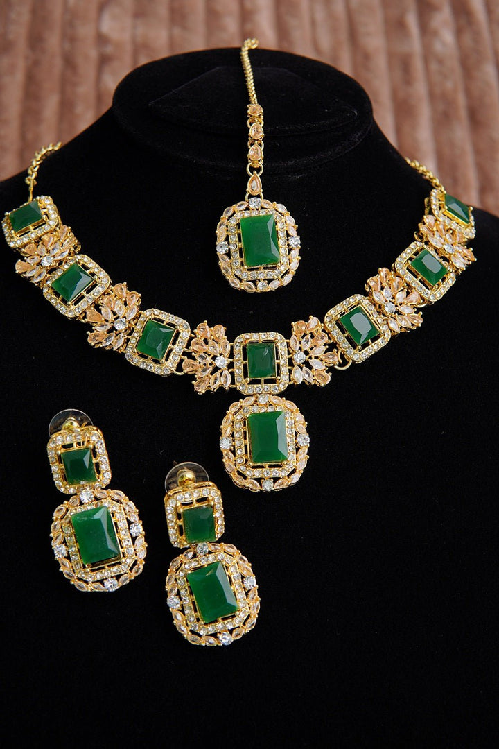 Cubic & Zirconia Golden Imperial Necklace Set - RS ZEVARS