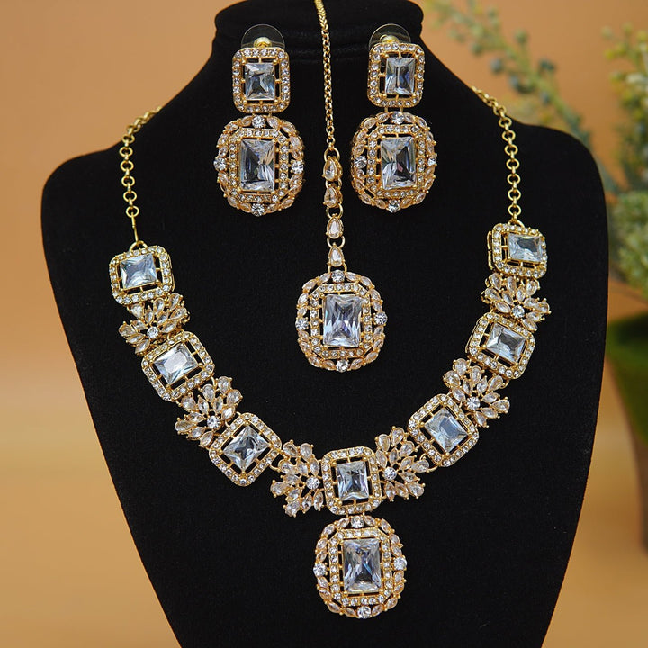 Cubic & Zirconia Golden Imperial Necklace Set - RS ZEVARS