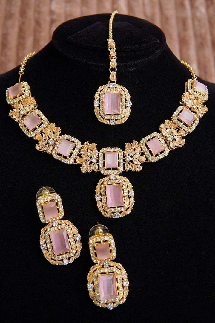 Cubic & Zirconia Golden Imperial Necklace Set - RS ZEVARS