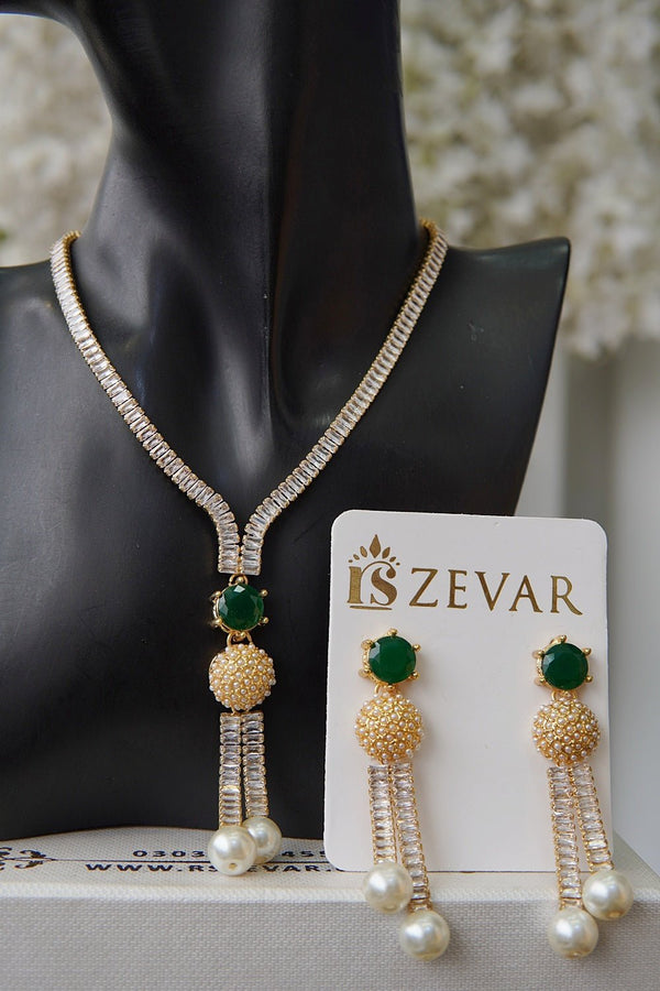 Cubic Zirconia Pearls Latkan Set - RS ZEVARS