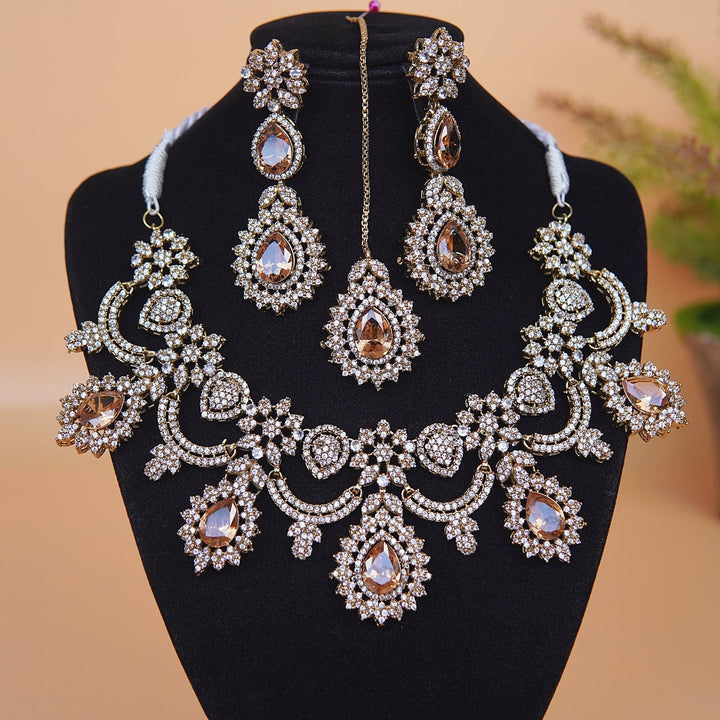 Cubic Zirconia Semi - Bridal Necklace Set - RS ZEVARS