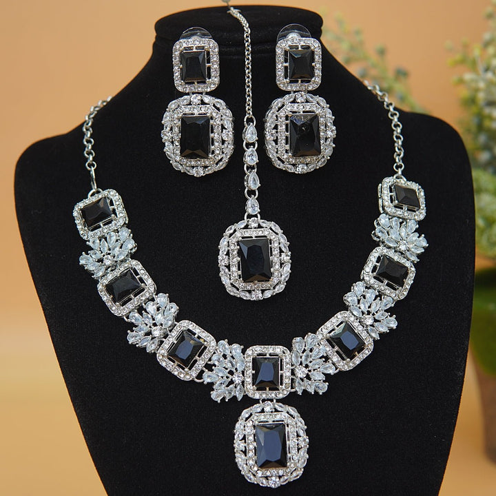 Cubic & Zirconia Silver Imperial Necklace Set - RS ZEVARS