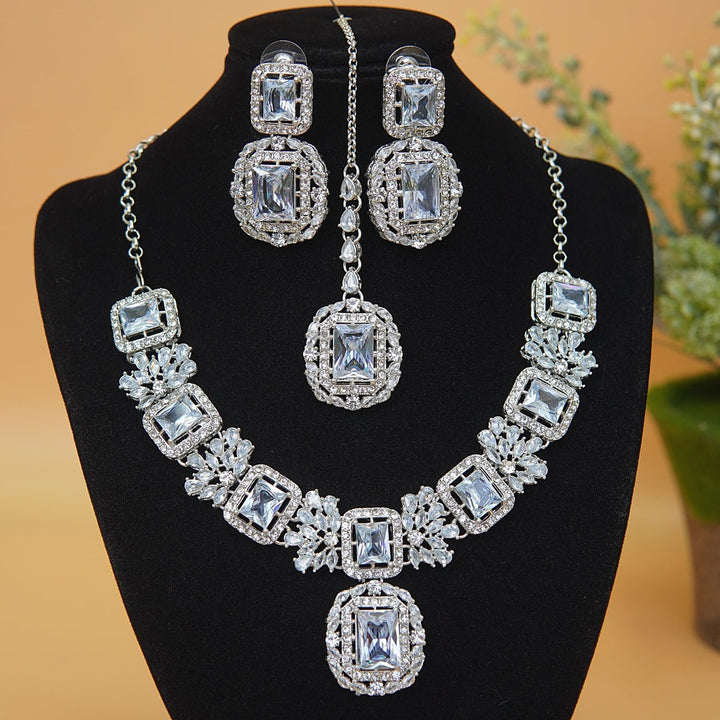 Cubic & Zirconia Silver Imperial Necklace Set - RS ZEVARS