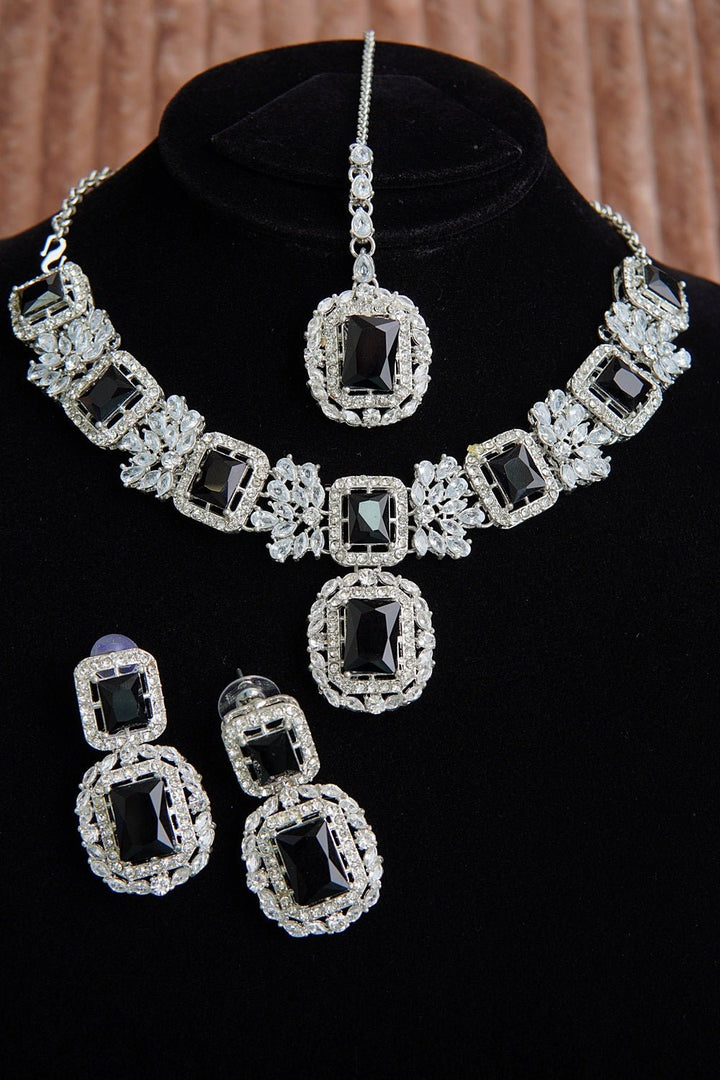 Cubic & Zirconia Silver Imperial Necklace Set - RS ZEVARS