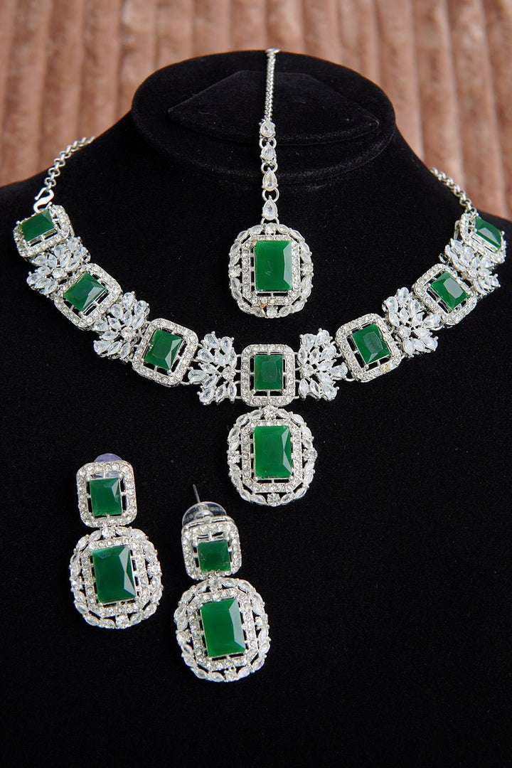Cubic & Zirconia Silver Imperial Necklace Set - RS ZEVARS
