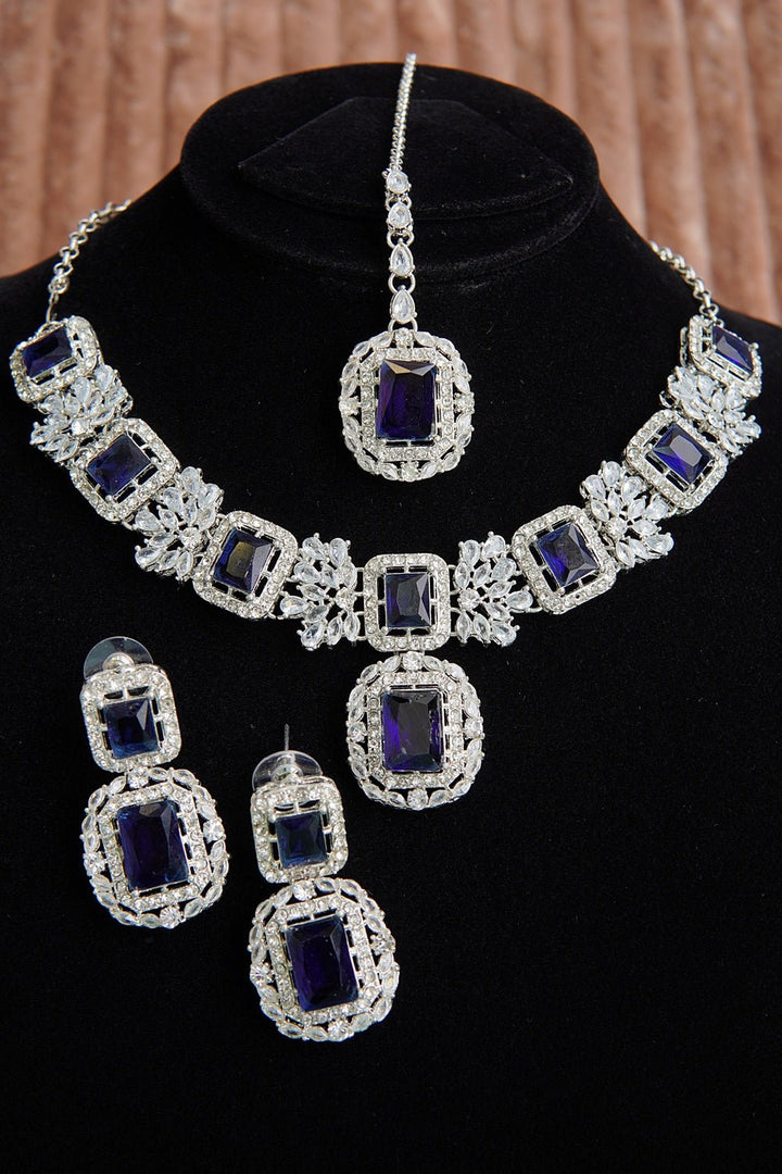 Cubic & Zirconia Silver Imperial Necklace Set - RS ZEVARS