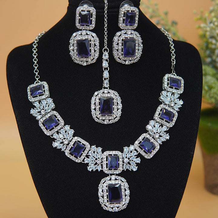 Cubic & Zirconia Silver Imperial Necklace Set - RS ZEVARS