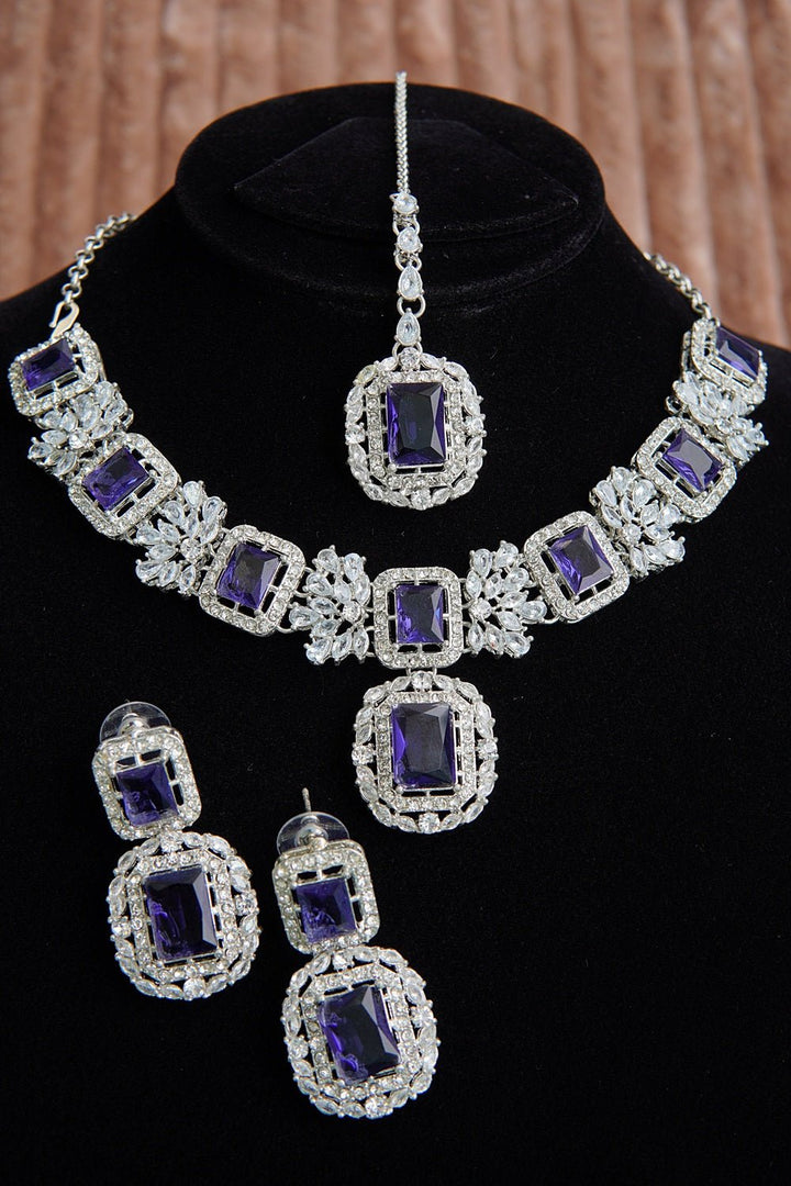 Cubic & Zirconia Silver Imperial Necklace Set - RS ZEVARS