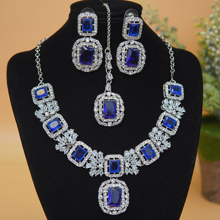 Cubic & Zirconia Silver Imperial Necklace Set - RS ZEVARS