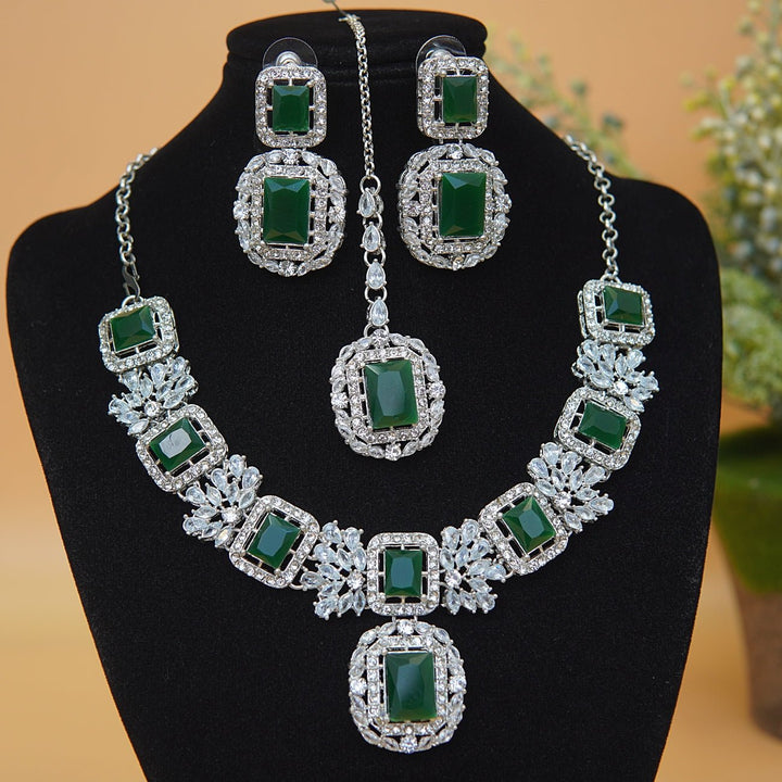 Cubic & Zirconia Silver Imperial Necklace Set - RS ZEVARS