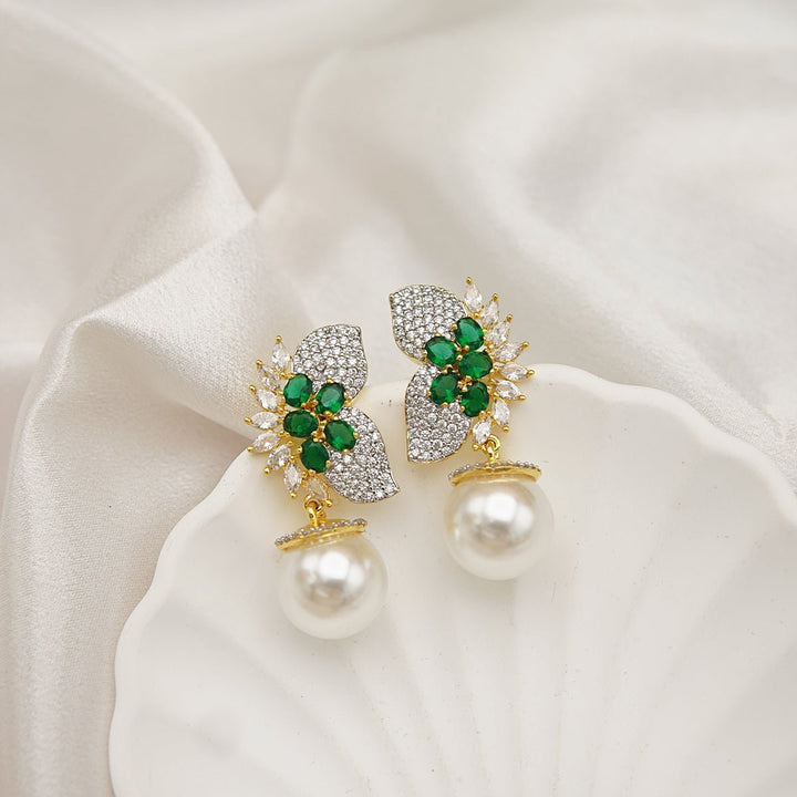 Cubic Zirconia Studded Pearl Earrings - RS ZEVARS