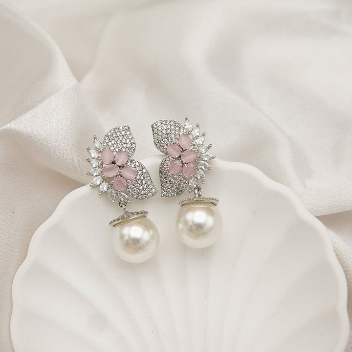 Cubic Zirconia Studded Pearl Earrings - RS ZEVARS