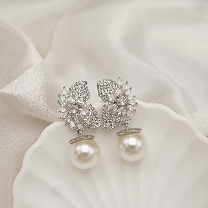 Cubic Zirconia Studded Pearl Earrings - RS ZEVARS