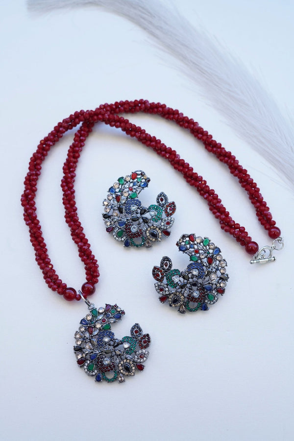 Cubic Zirconia Twisted Mala Pendant Set - RS ZEVARS