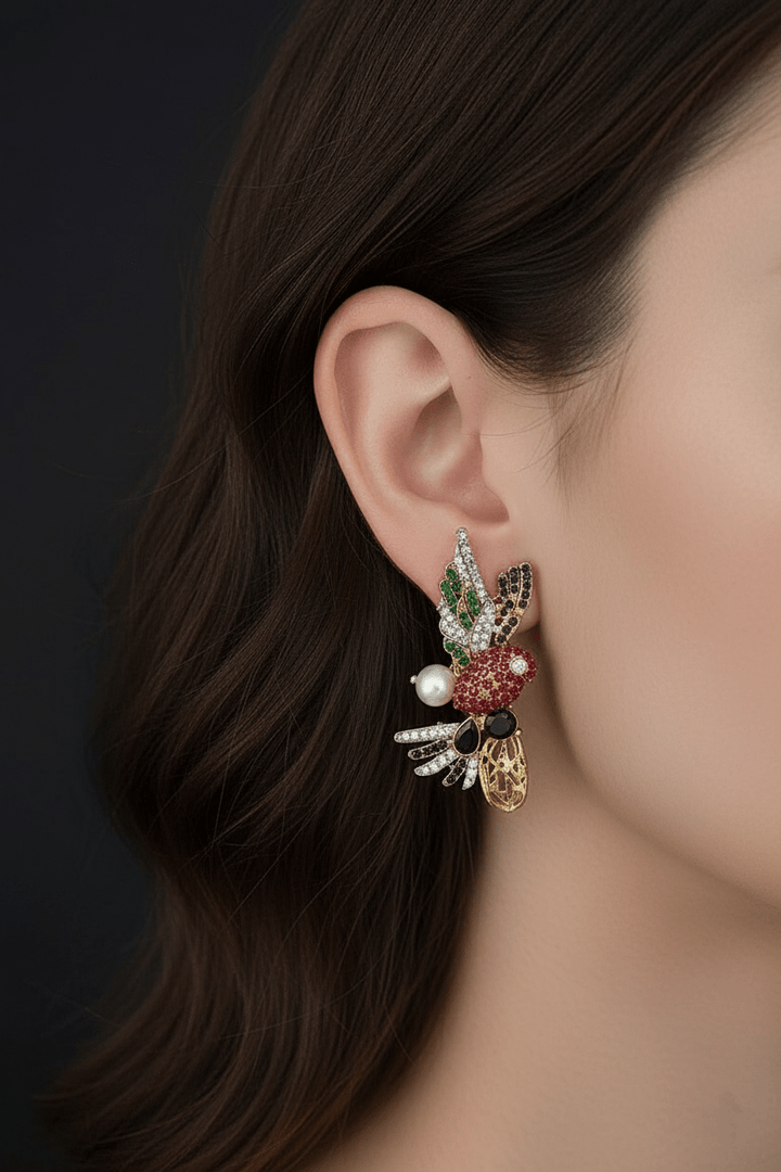 Cubic Zircons Birds Design Earrings - RS ZEVARS