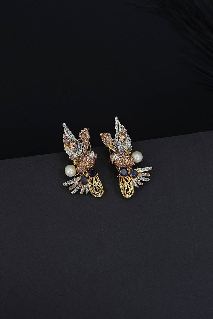 Cubic Zircons Birds Design Earrings - RS ZEVARS