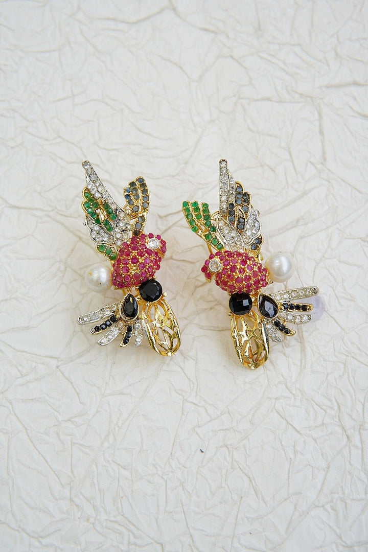 Cubic Zircons Birds Design Earrings - RS ZEVARS