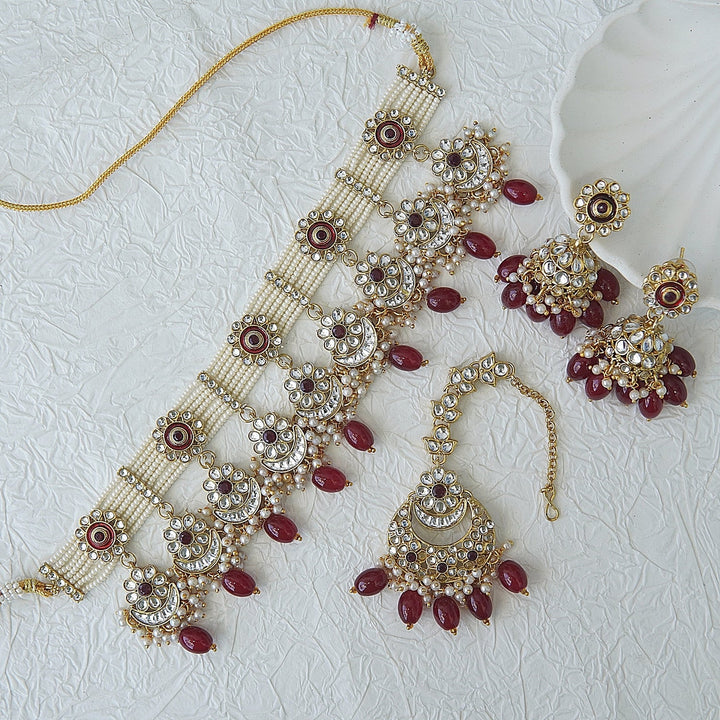 Cut Kundan Gold Plated Chik Patti Set - RS ZEVARS