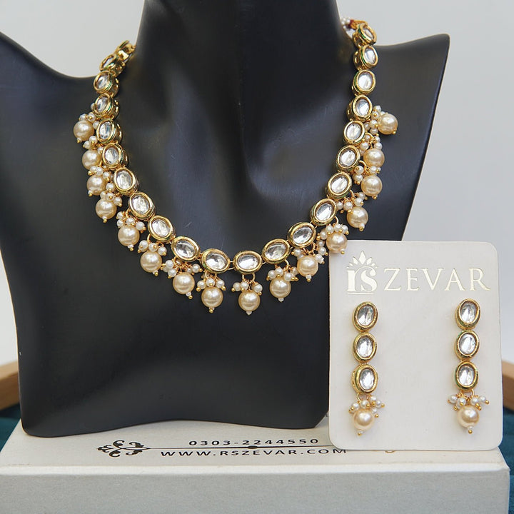 Cut Kundan Mena Printed Necklace Set - RS ZEVARS