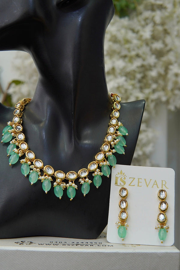 Cut Kundan Mena Printed Necklace Set - RS ZEVARS