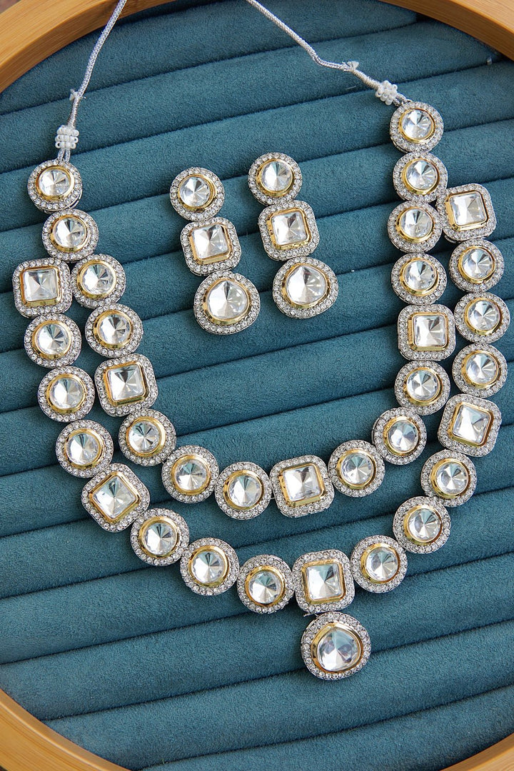 Cut Kundan Two - Tone Double Line Mala Set - RS ZEVARS
