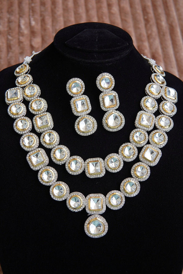 Cut Kundan Two - Tone Double Line Mala Set - RS ZEVARS
