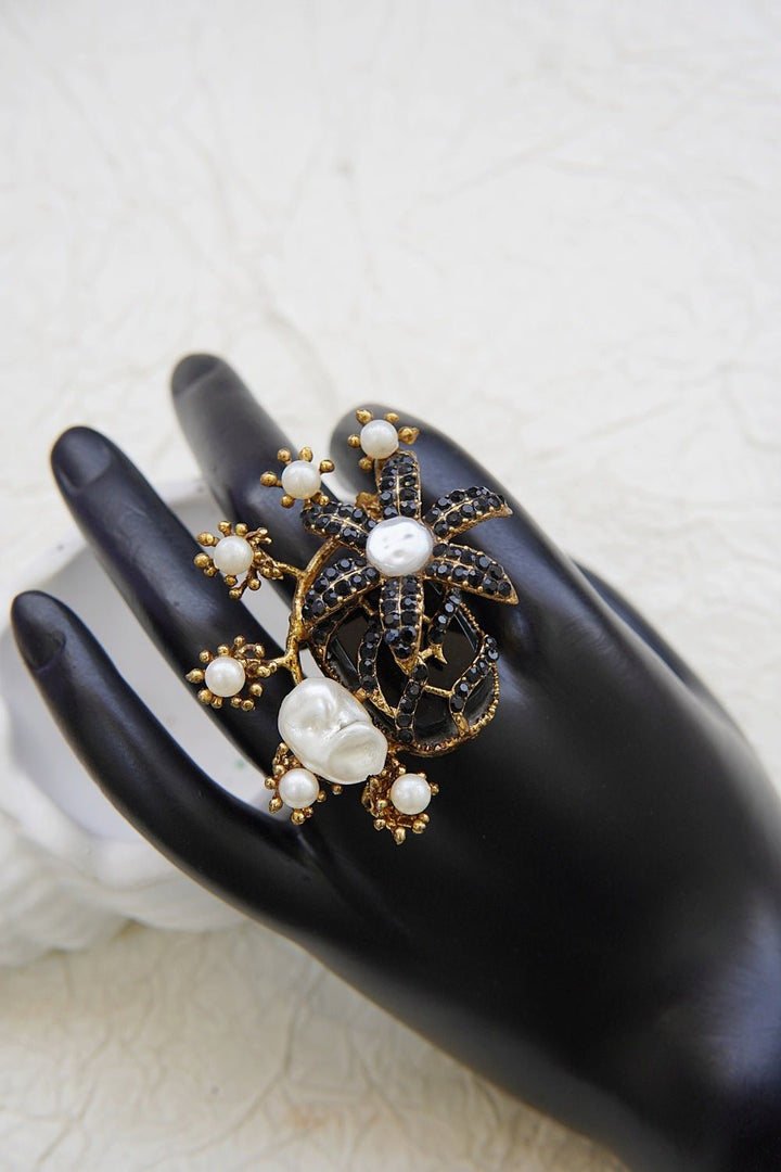 Designer Floral Gemstone Adjustable Ring - RS ZEVARS