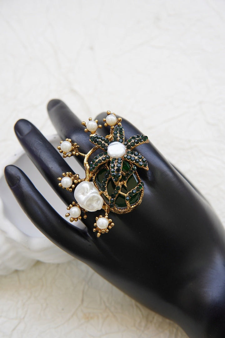Designer Floral Gemstone Adjustable Ring - RS ZEVARS