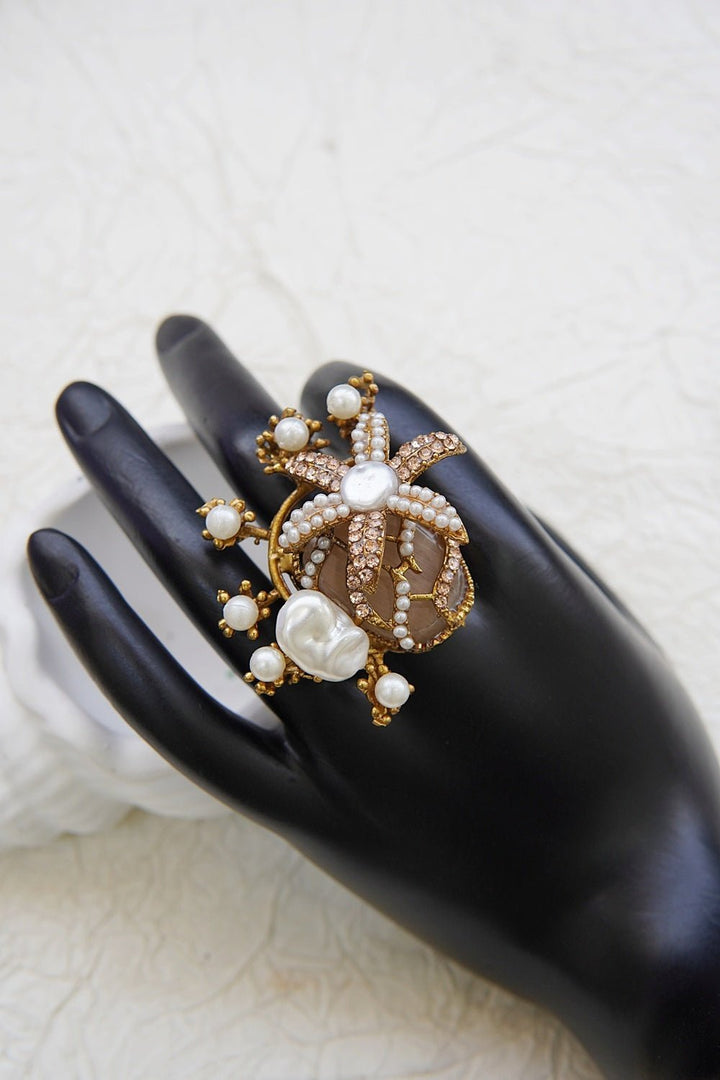 Designer Floral Gemstone Adjustable Ring - RS ZEVARS