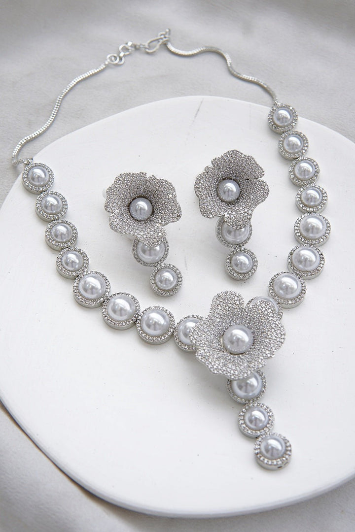 Diamond Simulant Designer Pearl Jewelry Set - RS ZEVARS