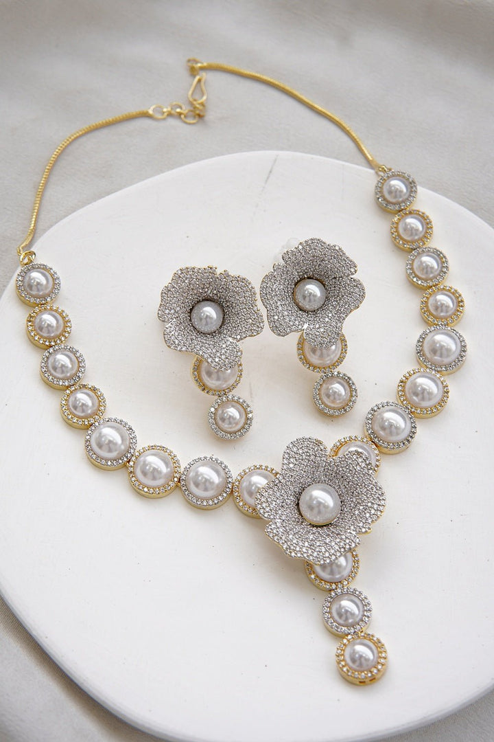 Diamond Simulant Designer Pearl Jewelry Set - RS ZEVARS