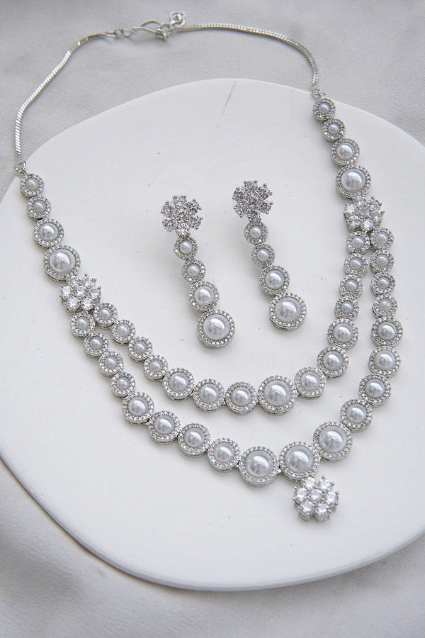 Double Necklace Pearl Zirconia Designer Set - RS ZEVARS