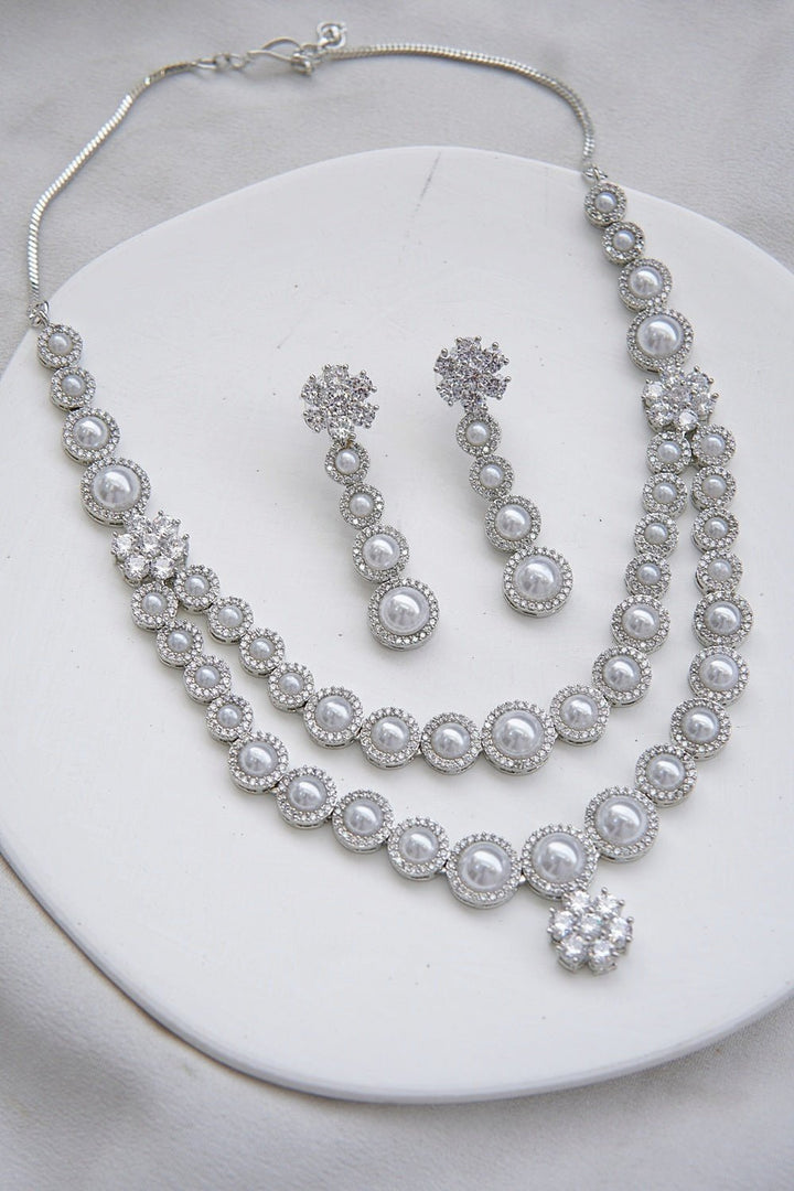 Double Necklace Pearl Zirconia Designer Set - RS ZEVARS