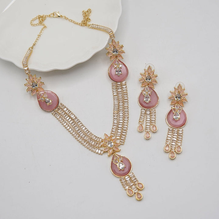 Double Neckline Cubics & Gemstone Necklace Set - RS ZEVARS