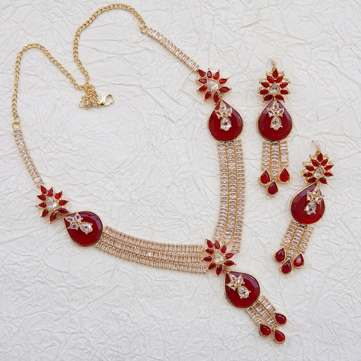 Double Neckline Cubics & Gemstone Necklace Set - RS ZEVARS