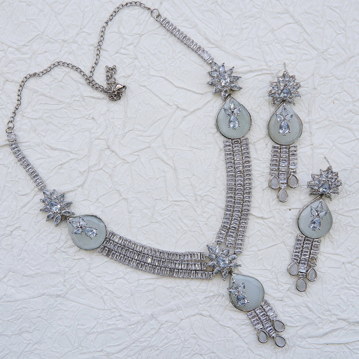 Double Neckline Cubics & Gemstone Necklace Set - RS ZEVARS
