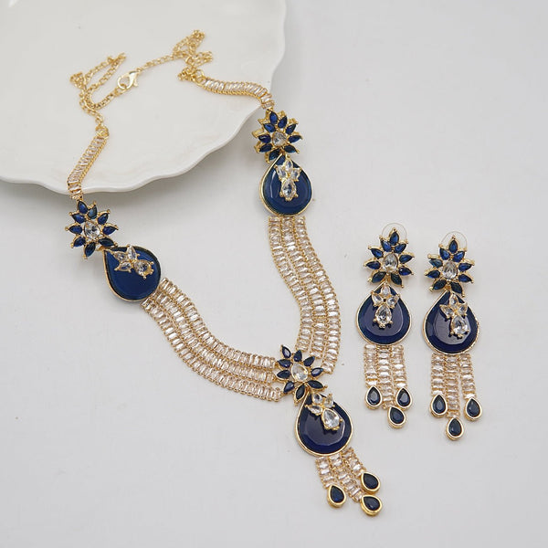 Double Neckline Cubics & Gemstone Necklace Set - RS ZEVARS