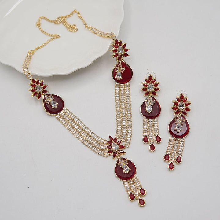 Double Neckline Cubics & Gemstone Necklace Set - RS ZEVARS