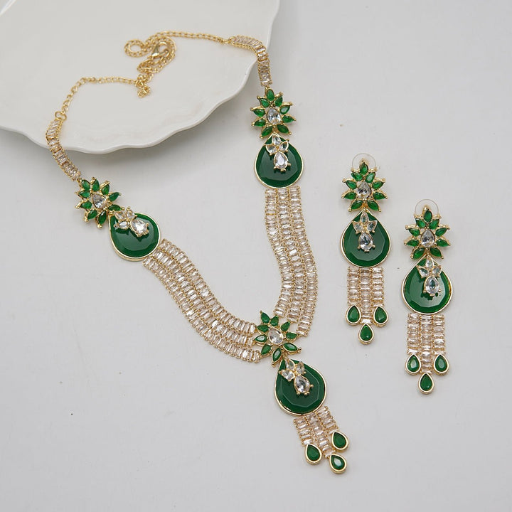 Double Neckline Cubics & Gemstone Necklace Set - RS ZEVARS