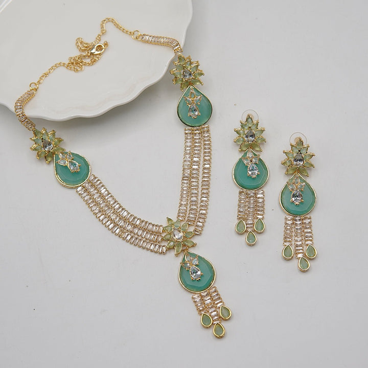 Double Neckline Cubics & Gemstone Necklace Set - RS ZEVARS