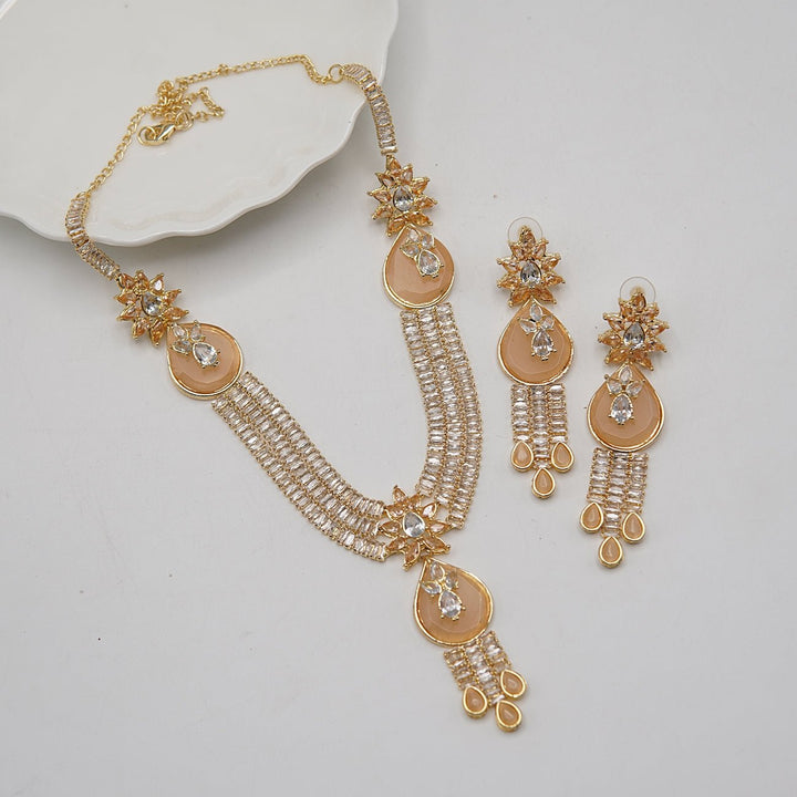 Double Neckline Cubics & Gemstone Necklace Set - RS ZEVARS