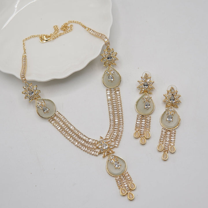 Double Neckline Cubics & Gemstone Necklace Set - RS ZEVARS