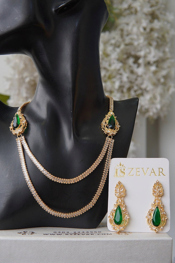 Double Sided Zircon Chain Necklace Set - RS ZEVARS