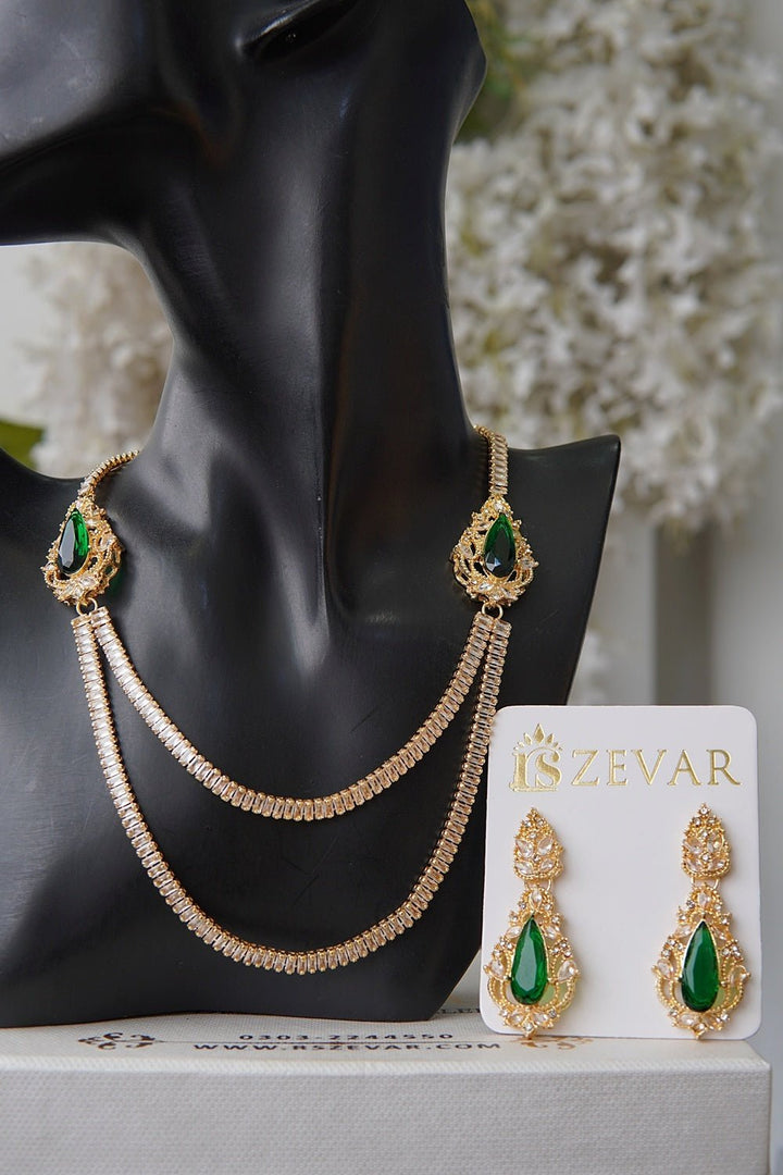 Double Sided Zircon Chain Necklace Set - RS ZEVARS
