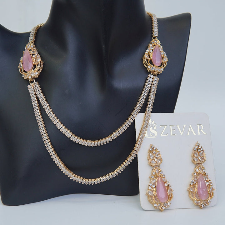 Double Sided Zircon Chain Necklace Set - RS ZEVARS